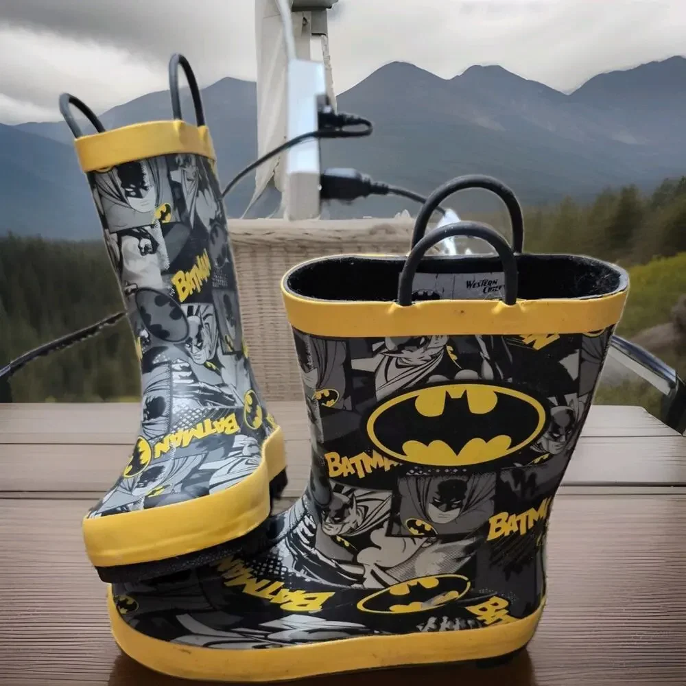 Western Chief Batman Grunge Black Rubber Rain Boots Kids Boys Toddler US Size 13